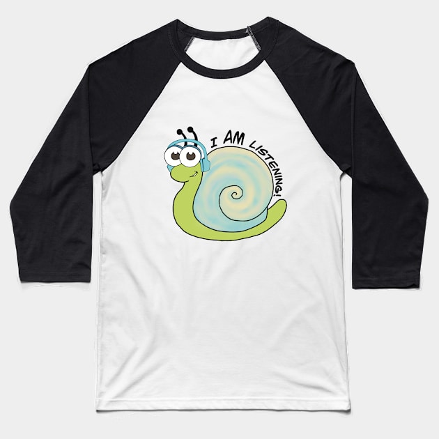 Headphones Snail Baseball T-Shirt by Plucking Daisies